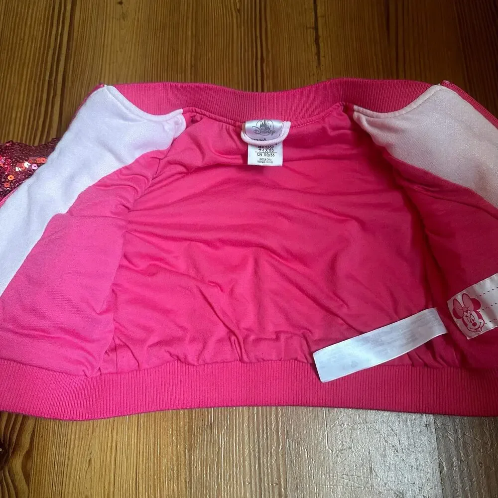 Disney‎ Minnie Mouse pink sequin full zip bomber jacket SIZE 4 - Picture 3 of 5